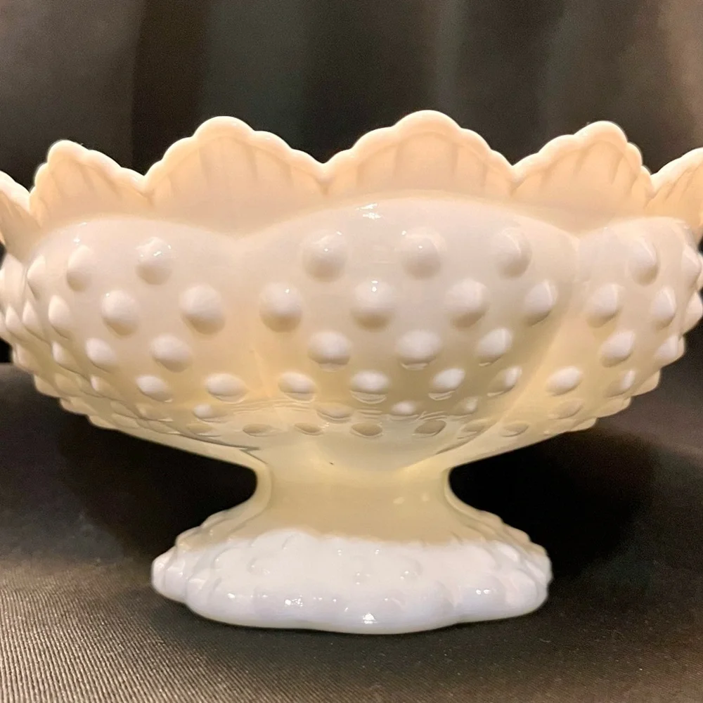 Fenton White Hobnail Milk Glass 6-Candle Holder Centerpiece Bowl Pedestal OG Tag